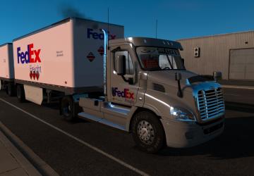 Freightliner Day Cab + Fedex 28 Pup Trailer v1.0 for American Truck Simulator (v1.35.x, 1.36.x)