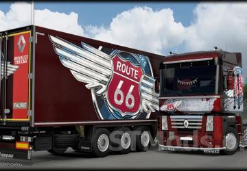 ROUTE 66 Multicolor Combo Skin for Renault Magnum and KRONE Coolliner v1.0 for Euro Truck Simulator 2 (v1.49)