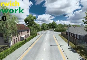 Map Norwich Rework - Promods addon version 1.0 for Euro Truck Simulator 2 (v1.45.x)