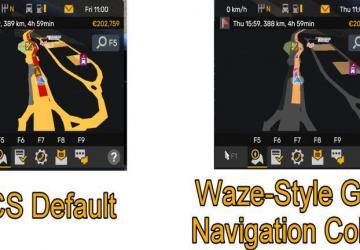 Waze Style GPS Navigation Colors – Realistic Dark Mode v1.0 for Euro Truck Simulator 2 (v1.54.x)