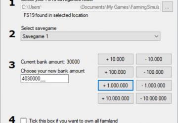 Money Cheater version 1.3 for Farming Simulator 2019 (v1.4)