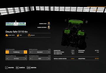 DEUTZ FAHR 5110 TTV V1.0 version 1.0 for Farming Simulator 2019 (v1.3.0.1)