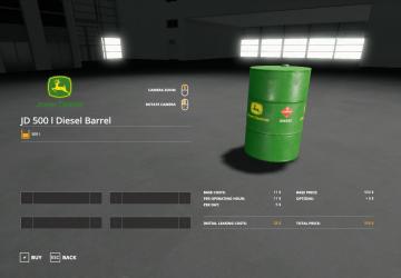 John Deere 500l diesel barrel version 1.0.0.0 for Farming Simulator 2019 (v1.4х)