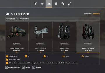 RAPTOR CARBON PACK version 1.5.0.0 for Farming Simulator 2019 (v1.4х)